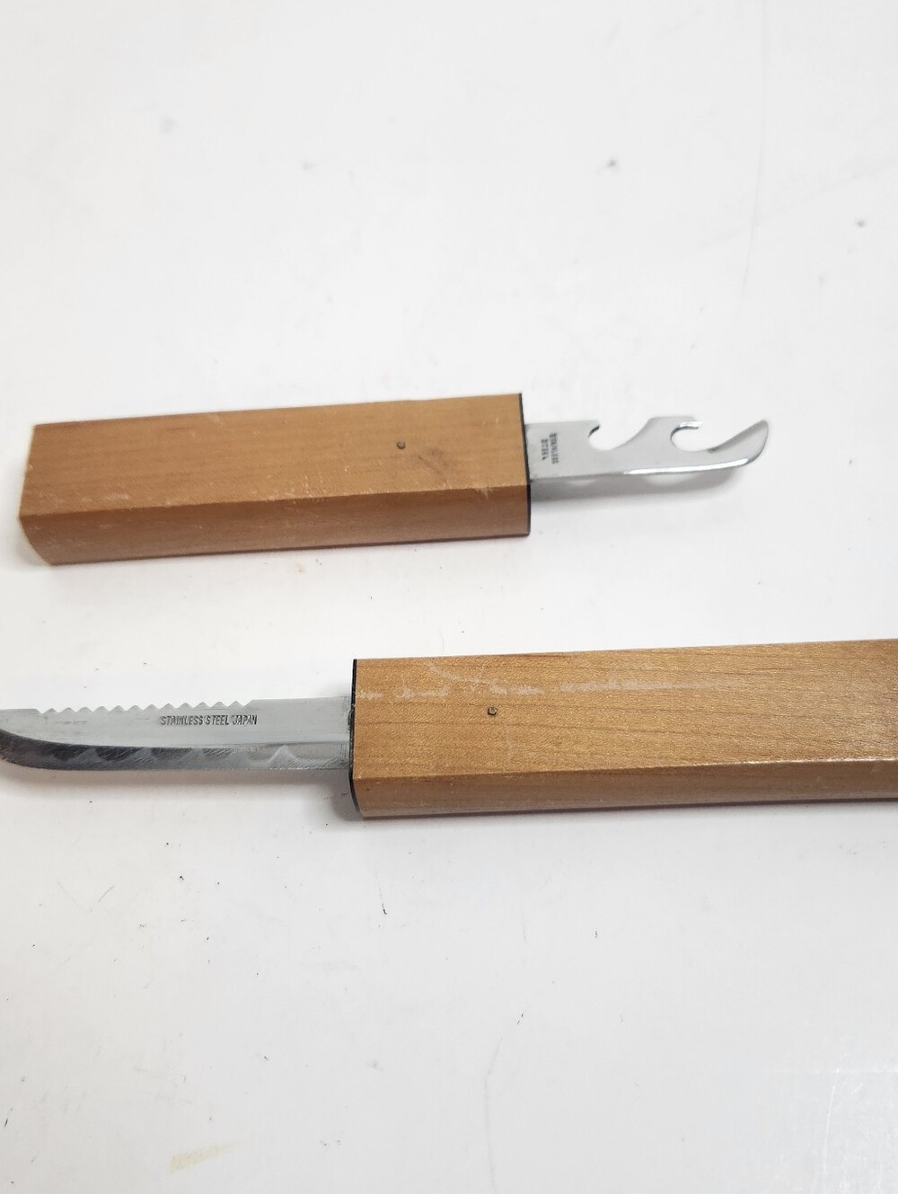 Vintage Japanese Stainless Steel 2 Piece Fishing Knife Wood Handles‎ Multitool